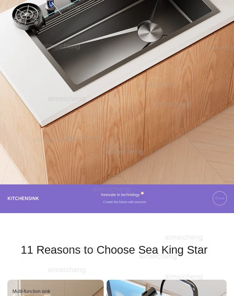 Description Picture 6 of item5MM 304 Stainless Steel Waterfall Kitchen Sink Large Single Slot Integrated Digital Display Faucet Set Soap Dispenser Cup Washer