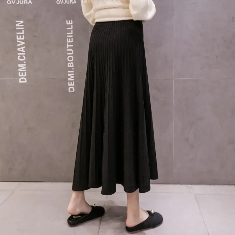 Fashionable Knitted Maternity Skirt High Waist Autumn Winter Outerwear Maxi Dress for Trendy Moms Slimming A- Line Skirts