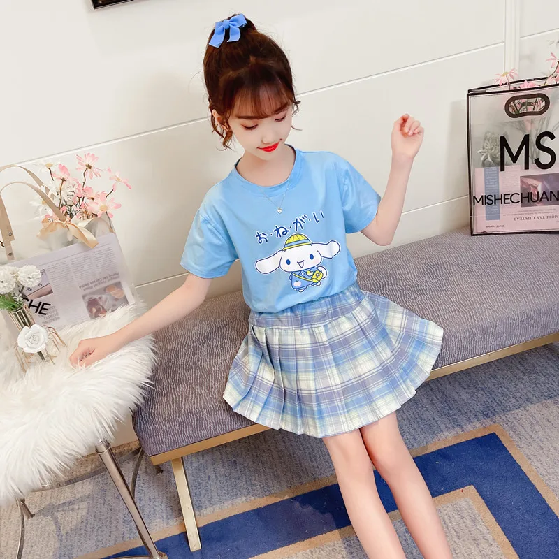 Sanrio Melody Children Set Short-sleeved Skirt Summer Girl T-shirt Casual  Loose Tops Sexy Pleated Skirts Sweet Kids Clothing - AliExpress