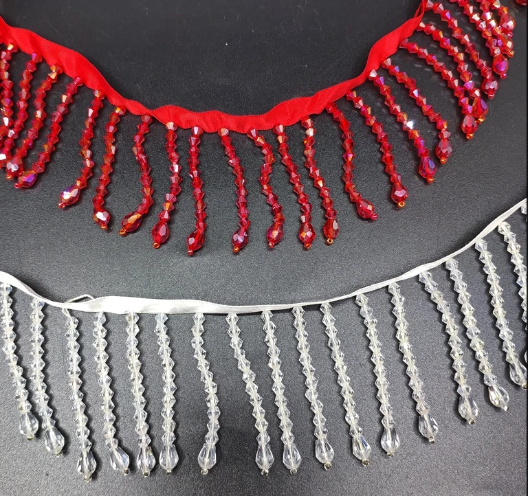 Diamond glass beads tassellace chain tassel accessories lace 1yard price for hair costumes wedding dress