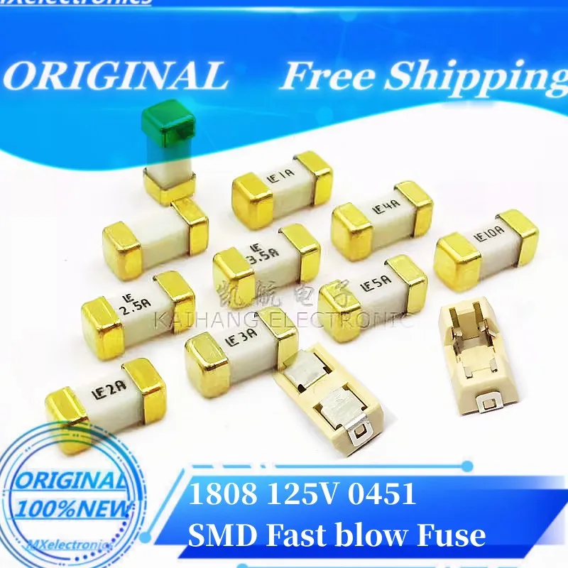 Sicherung 10PCS Goldfuß 1808 125V 0451 SMD Flinksicherung 1A 2A 3A 4A 5A 6, 7A 8A 10A Ultraschnelle Sicherungen 1808-8A(1808-0.75a