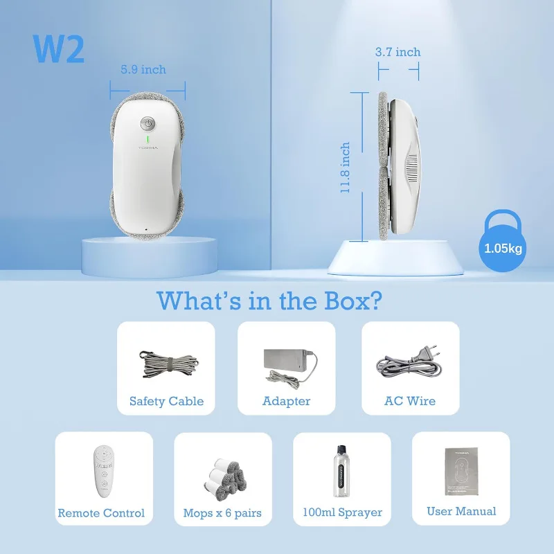 Tosima W2 Window Cleaner Robot, Automatic Cleaning with Intelligent Path Planning,3800Pa Suction Power,Edge Detection Technology 6