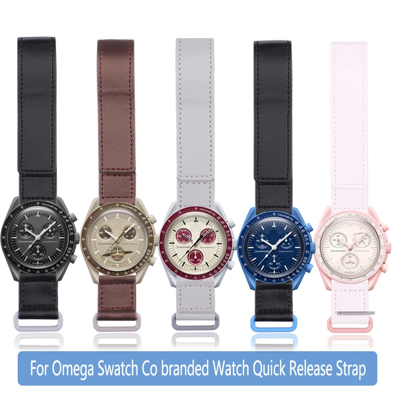 

Black Blue Quick Release Watchband For Omega Swatch Co Branded Watch Planetary Series Sweethearts Leather Soft Watch Strap 20MM