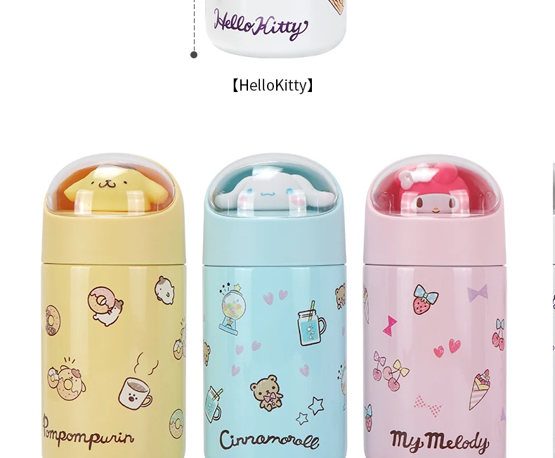 Hello Kitty Thermos Insulated Kids Water Bottle Pink Silver Sanrio 10oz