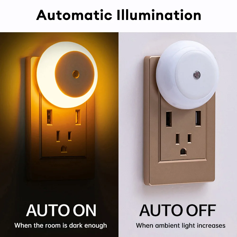 LED Wall Lamp for Home Bedroom Bathroom Kitchen Hallway Staireway LED Night Light Smart Night Sensor Round Plug in