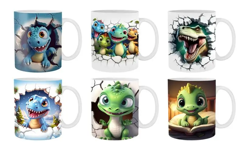 

3D Dinosaur Coffee Mug Wraps Baby dragon Reading Book 11oz Ceramic animal Tea Cup for Kids and Adult Holiday Birthday Gift