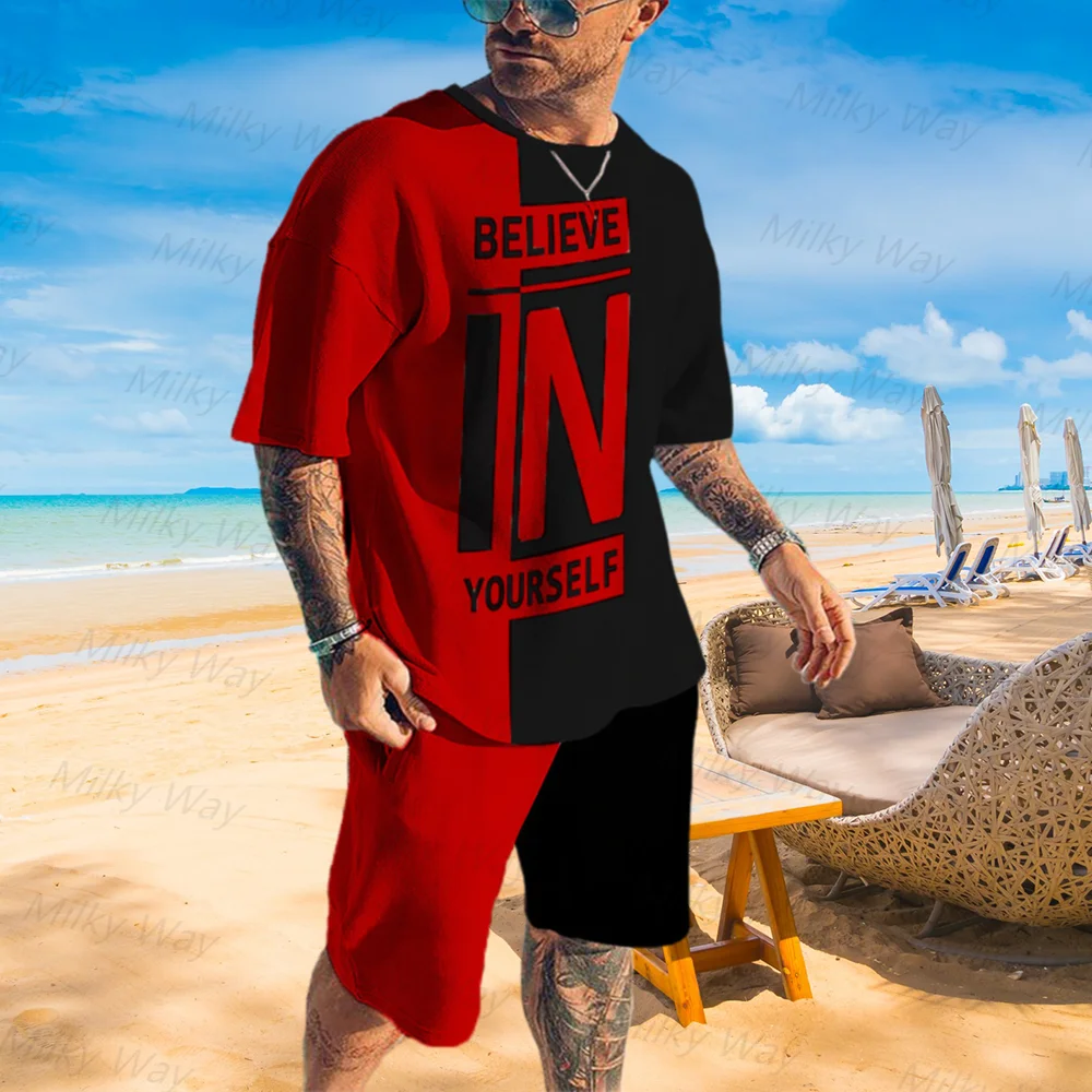 

Summer Men's Tracksuit Casual T-Shirt Shorts Set Outfit Believe In Yourself Suit Oversized Clothing Male Fashion Streetwear
