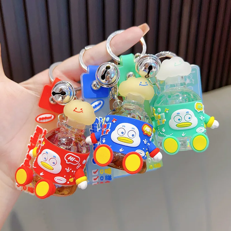 Kawaii Purr Duck Sparkling Water Portachiavi Cartoon Cloud Liquid Quicksand Paillettes Portachiavi Donna Coppia Car Bag Ornamento Portachiavi