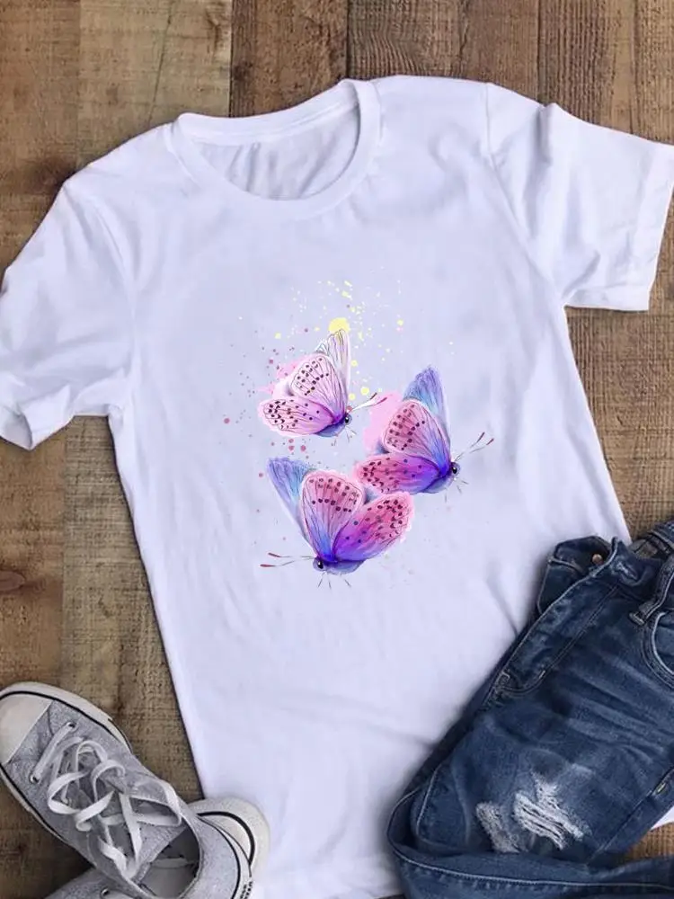 

Butterfly Sweet 90s Cute Women Fashion Casual Clothing Summer Graphic T Shirt Short Sleeve Tee Top Female Print T-shirt