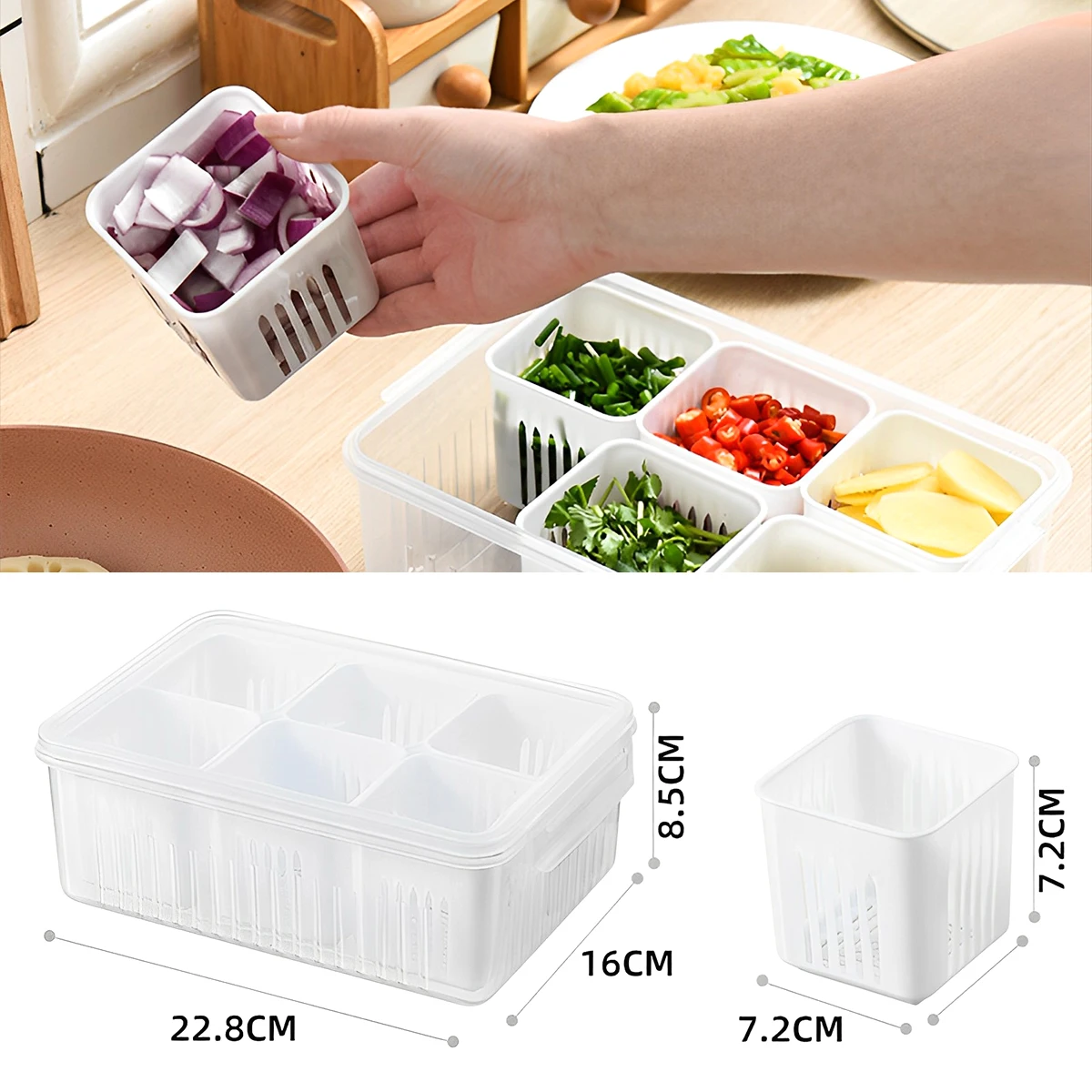 Refrigerator Storage Box 6/8 Grids Food Vegetable Fruit Storage Box Scallion Preservation Box Kitchen Divided Storage Container 5