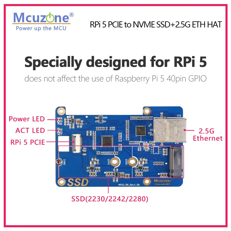 Raspberry pi Pcie para Ssd Nvme Mps2.5g Ssd 2.5g Eth Hat Rtl8125 Osubuntu 228022422230 Tamanho Ssd - Imagem 3