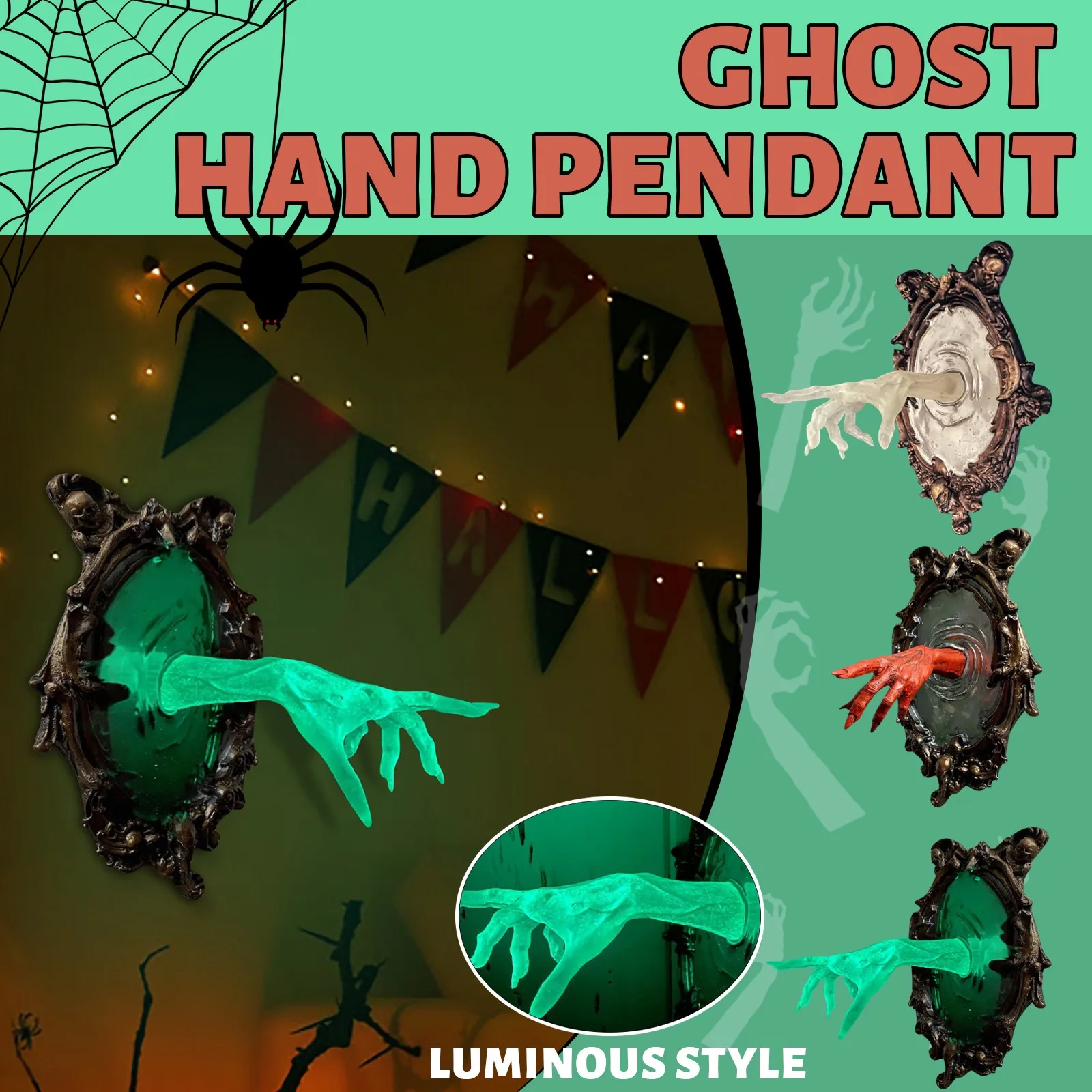 Halloween Transparent Resin Spectrums Hand Wall Plaque Atmosphere Home Decoration Fluorescent Ghost Hand