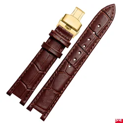 Cowhide Leather Strap Concave Watchband with Calfskin Bracelet and Butterfly Buckle - 18x10mm (Brown gold buckle)