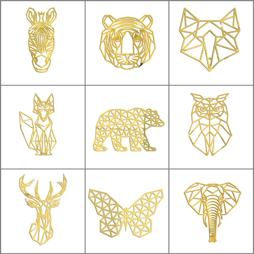 Wall Sticker Mirror Wall Sticker Acrylic Wall Sticker Geometric Line Animal Polar Bear Zebra Fox Elk Tiger Butterfly 3D Sticker
