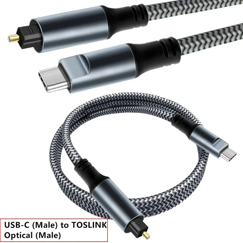 Braided USB-C to Optical Audio Cable with Gold-Plated Connector, 3Ft