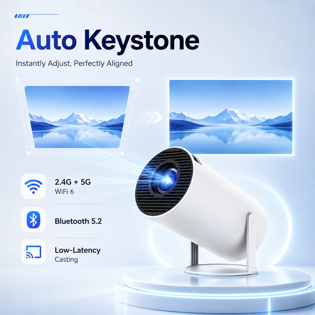 2026 신형 HY300 휴대용 프로젝터 290ANSI 안드로이드 11 WiFi6 네이티브 720P 4K HD 비디오 지원 침실 야외 캠핑 영화 게임용