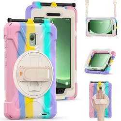360° Rotating Multifunctional Tablet Case with Hand and Shoulder Strap for Hand Shoulder Strap (Colorful Pink)