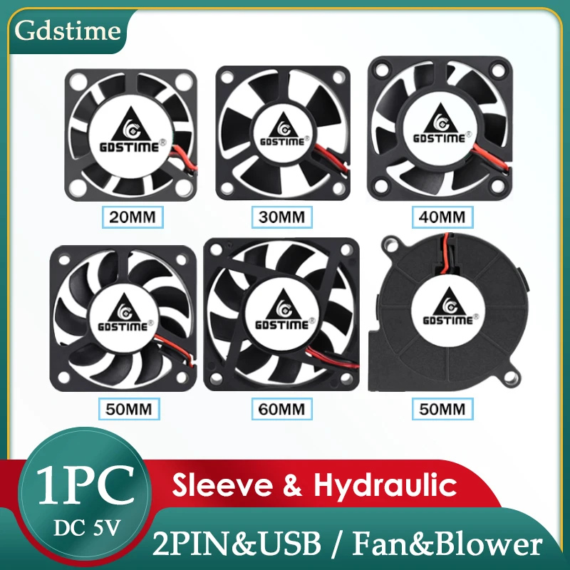 Gdstime 1 Pz Ventola Di Raffreddamento Dc Fan 5V Usb 2Pin 25Mm 30Mm 40Mm 50Mm 60Mm Varie Dimensioni Brushless Pc Ventola Di Raffreddamento Dissipatore