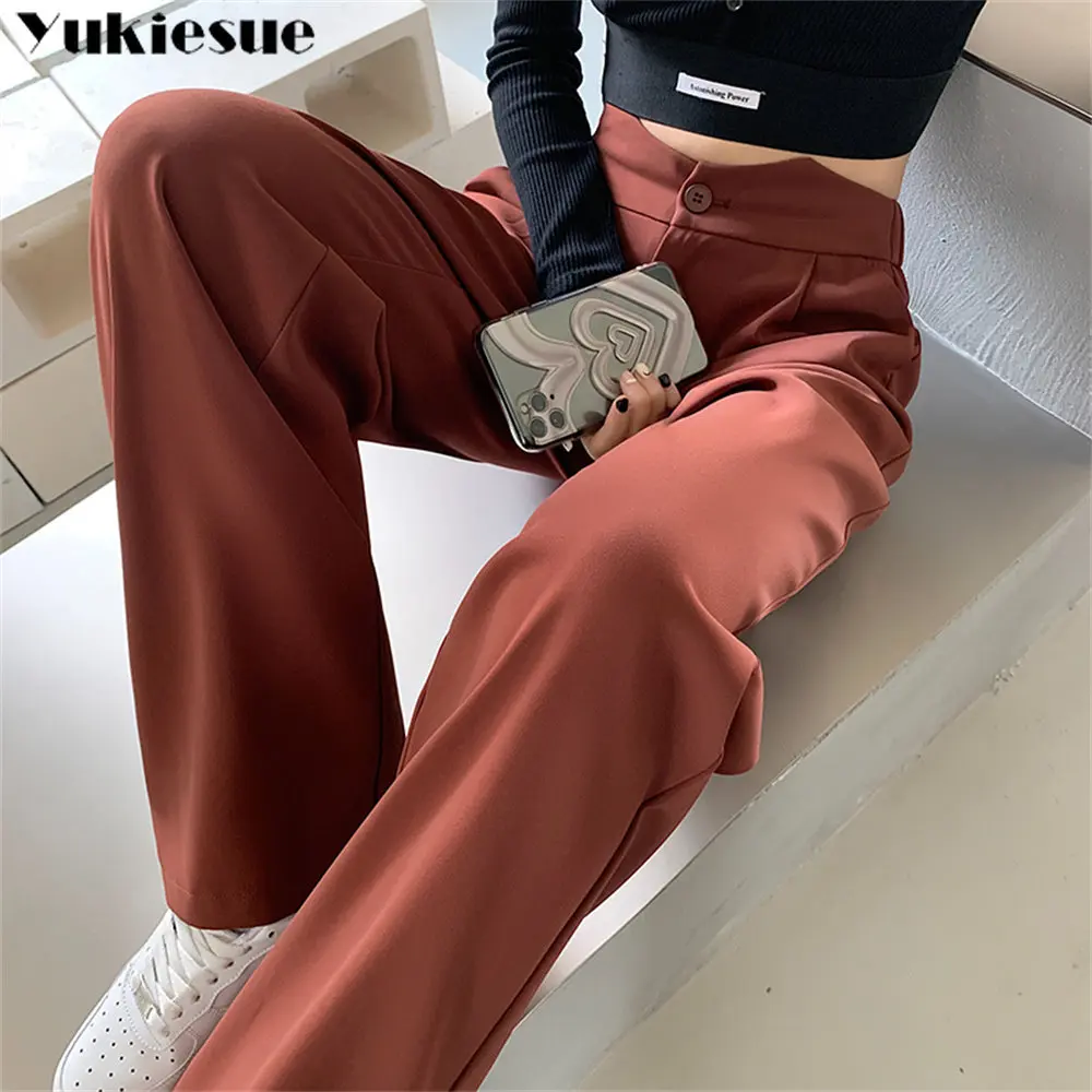 

Spring Autumn New Korean Style High Waist Leisure Loose Ladies Long Trousers Solid ColorStraight Wide Leg Pants Harajuku Elegant