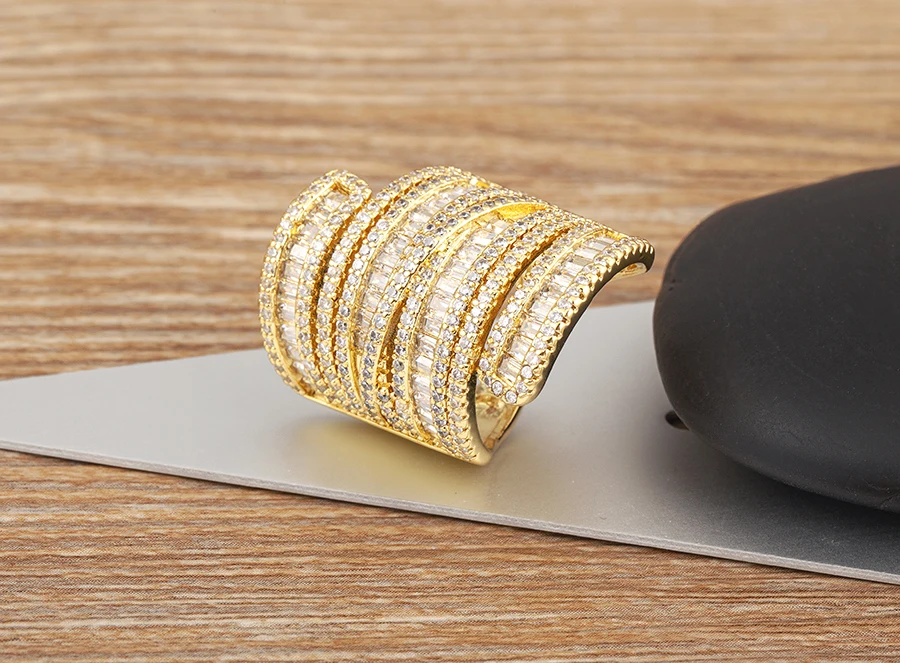 Nidin Hohe Qualität Pflastern Glänzenden Zirkon Multilayer Offene Ringe Einstellbar Für Frauen Mädchen Luxus Hochzeit Party Finger Schmuck Geschenke – Detail 1