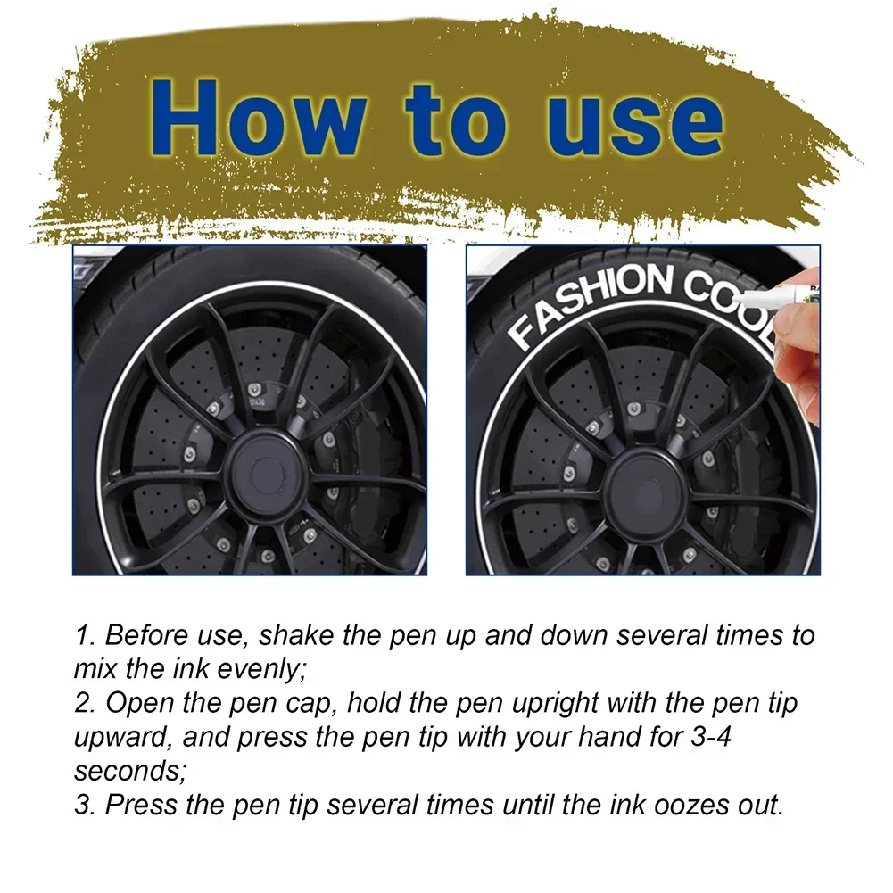 3-Pack White Tire Marker Pens - Waterproof, High Capacity For Car & Motorcycle Tires
