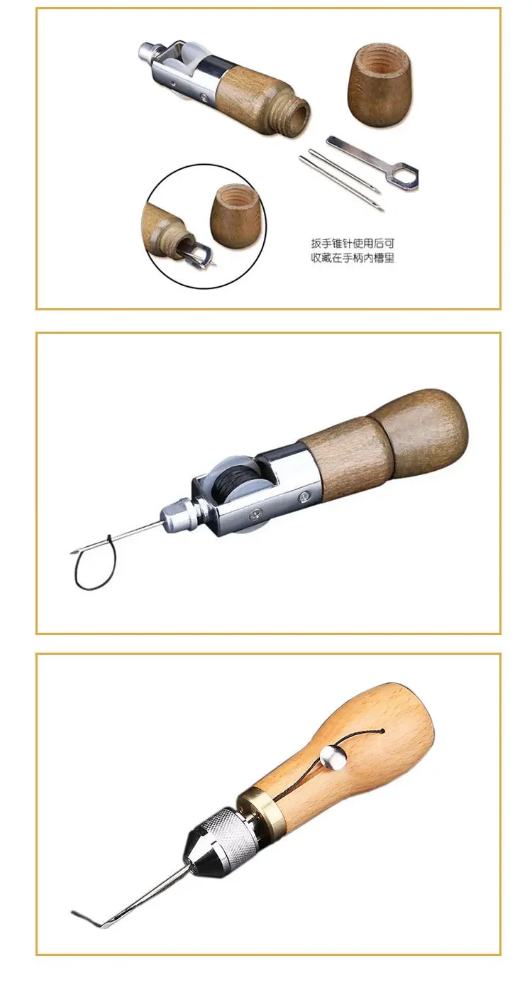 Description Picture 4 of itemDIY Leather Sewing Awl Kit Waxed Thread Hand Sewing Tools Leather Craft Edge Stitching Belt Strips Shoemaker Canvas Repair Tools