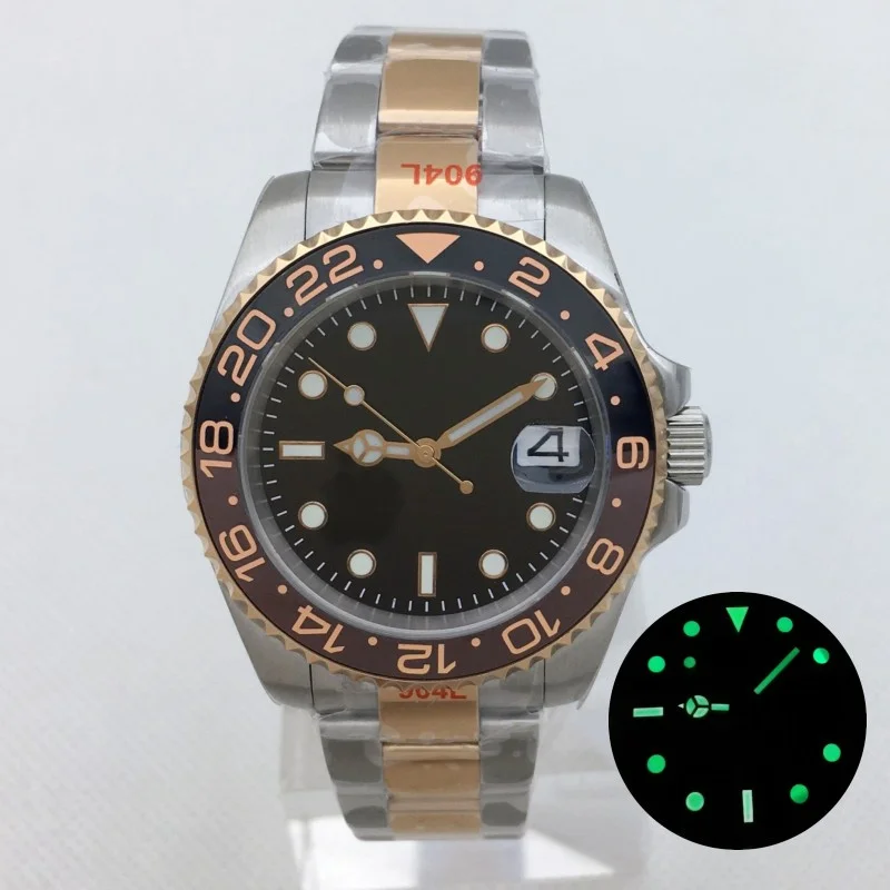 

40mm Rose Gold Men's Automatic Mechanical Watch Black dial Ceramic bezel Sapphire glass NH35A MIYOTA 8215 PT5000 Oyster bracelet