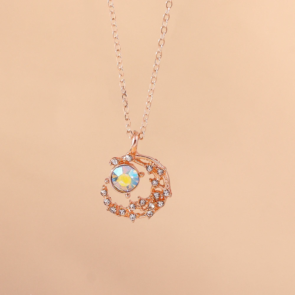 Aihua Mode Frauen Kristall Zirkon Cresent Mond Anhänger Halskette für Mädchen Partei Schmuck Einfache Ins Schlüsselbein Kette Halskette – Detail 2