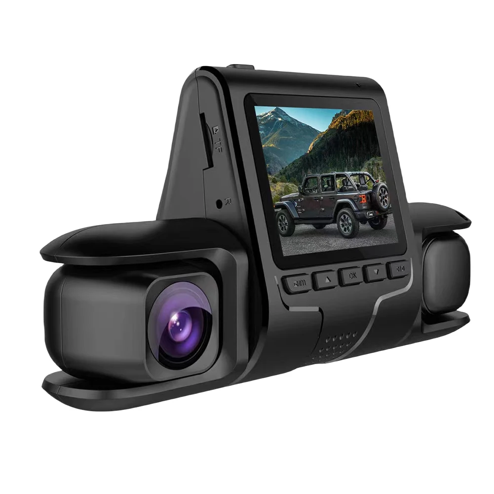 Videocamera per Auto a 3 Obiettivi con G-Sensor HD 1080P, Registratore Video per Auto, Monitor di Parcheggio, Telecamera Anteriore e Posteriore, Display LCD, Visione Notturna - immagine 2
