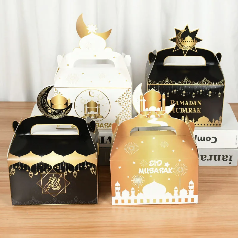 4pcs RAMADAN MUBARAK Candy Cookies Box Eid Mubarak Portable Paper for Islamic Muslim Gift Packaging Al-Fitr Party Favors |