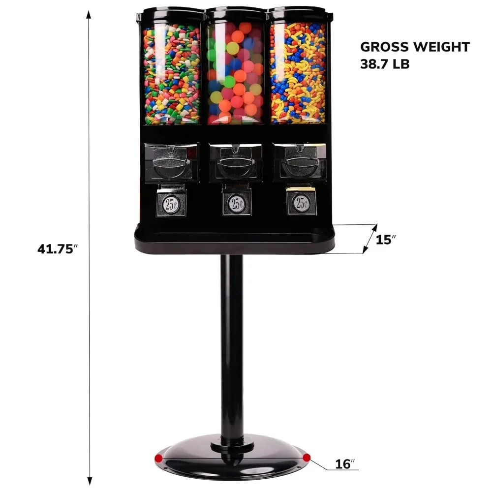 Gumball and Candy Machine with Stand - Triple Vending   Removable Canisters 5