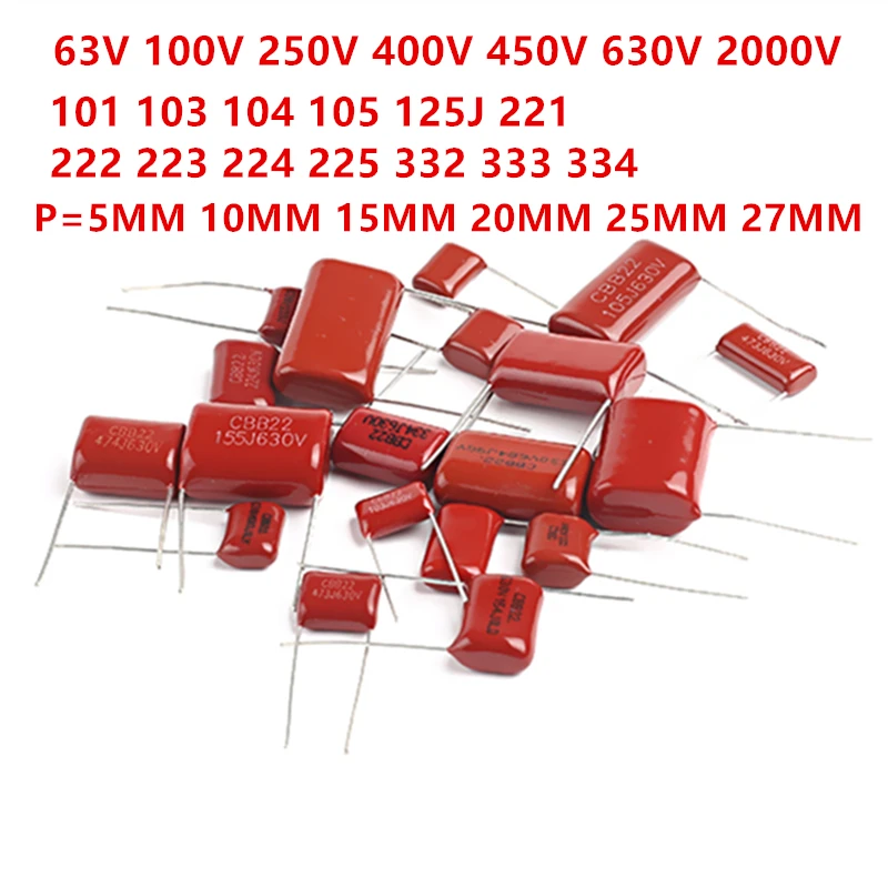 10PCS CBB Polypropylene Film Capacitor 101 103 104 105 125J 221 222 223 224 225 332 333 334 63V 100V 250V 400V 450V 630V 2000V 10pcs cbb capacitance 100v 400v 630v 1uf 4 7uf 470nf cbb full range polypropylene film capacitor 103 104 105 224 333 472 474j