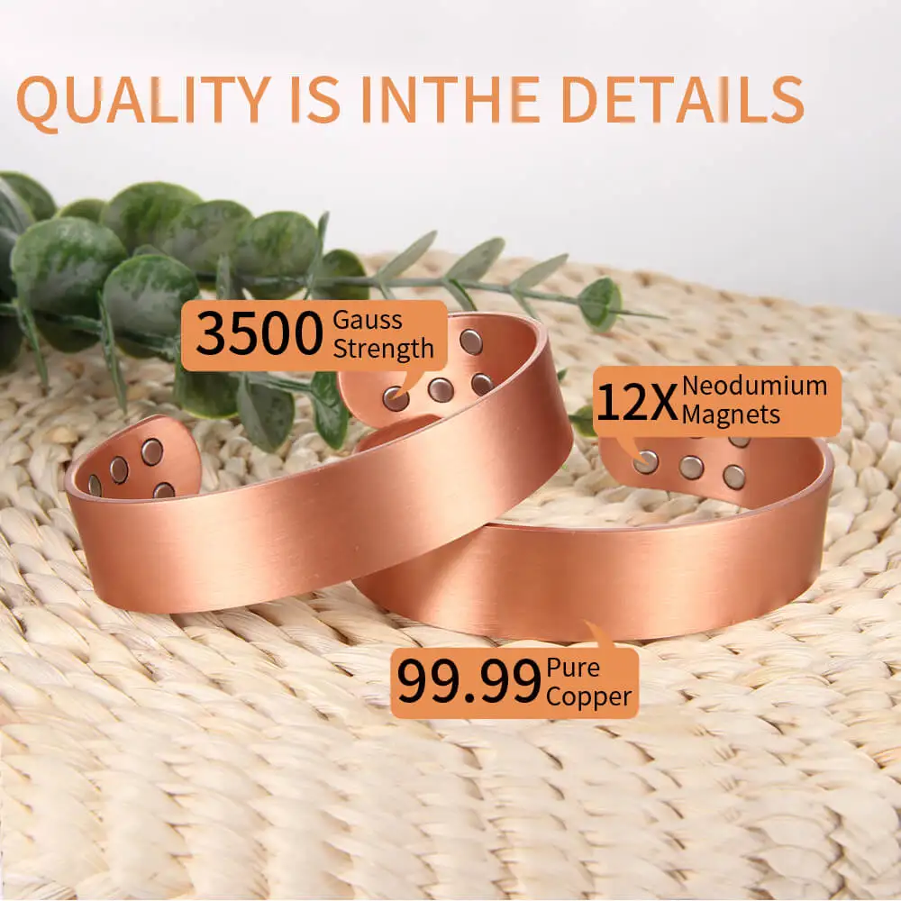 Men Copper Magnetic Bracelet Double Row 3500 Gauss Strength Magnets Solid Pure Copper Jewelry Gift with Adjustment Cuff magnetic bracelet