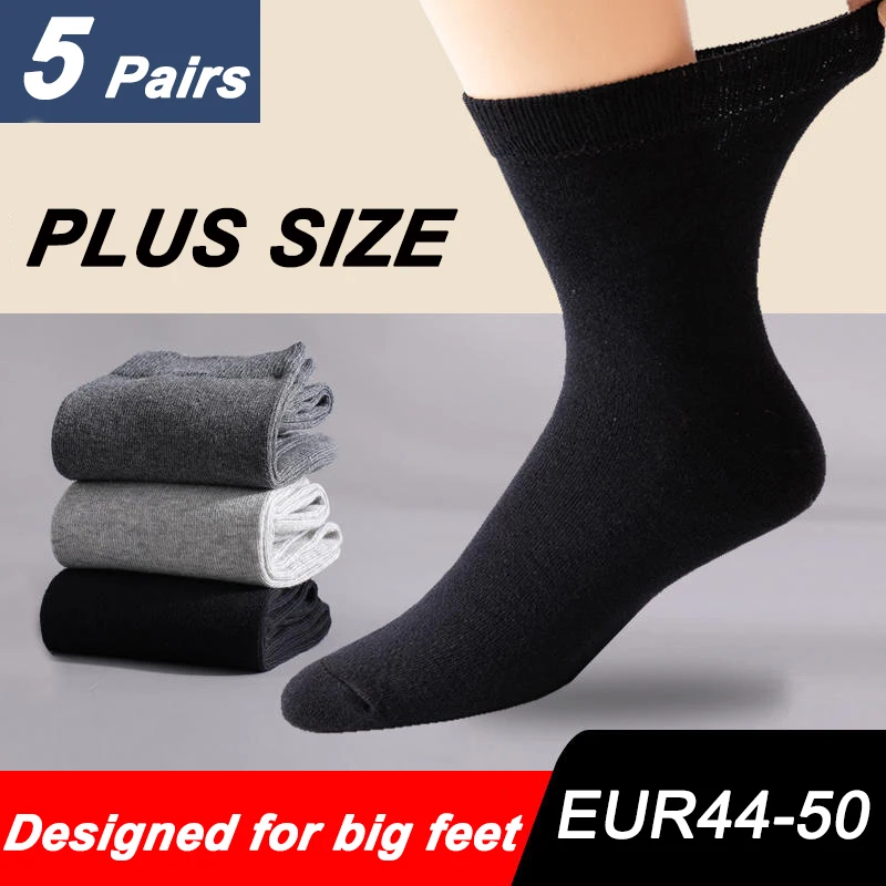 

LKWDer 5 Pairs Men's Plus Size Socks Medium Tube Large Stockings Cotton Solid Color Comfortable Fashion Plus Size Socks EUR44-50