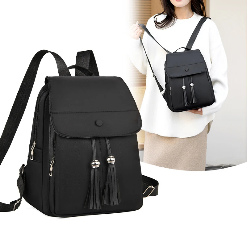 

Women Tassels Backpacks Fashion Women's Black Backpack Large Capacity Female Travel Bag New Casual Student Schoolbag for Ladies