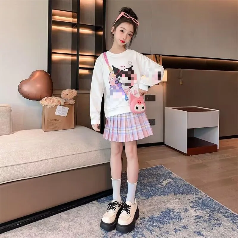 

Sanrio New Girls Sweatshirt T-Shirt Pleated Skirt Set Kuromi Cartoon Spring and Summer Sweatshirt Jacket Skirt Two-Piece Set