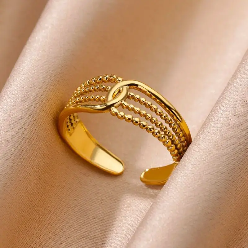 Stainless Steel Multi Layer Rings for Women Vintage Punk Open Adjustable Finger Ring Fashion Jewelry Wedding Birthday Gift 2024