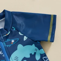 Baby Kids Boys Rash Guard Set Short Sleeve Shark Dolphin Print Top with Shorts Hat Swimsuit Summer Swimwear 3
