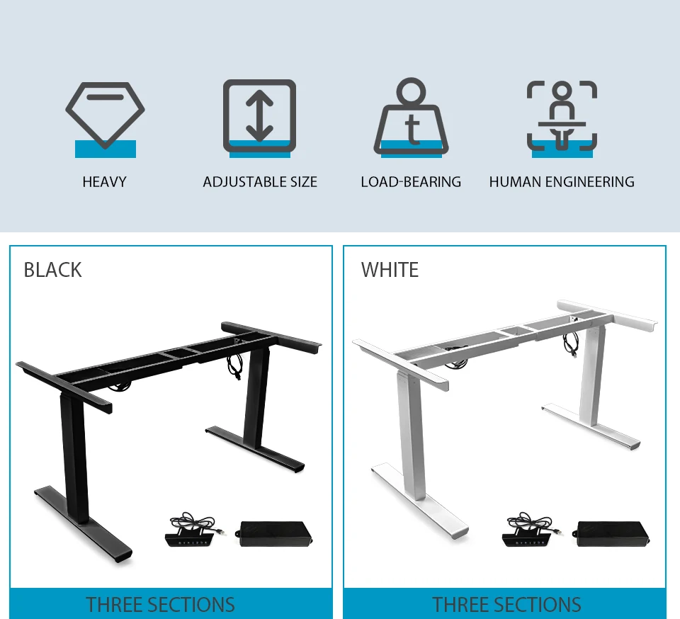 Description Picture 4 of item【EU】Electric Two / Tthree Sections White Black Lifting Office Table Desk Frame Kit