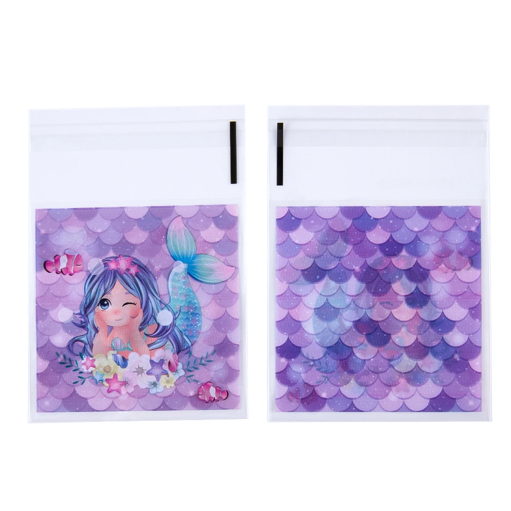 50pcs Opp Plastic Bag Self Adhesive Ocean Mermaid Transparent Plastic Bags Beads Jewelry Storage Packaging Gift Bag Card Holder