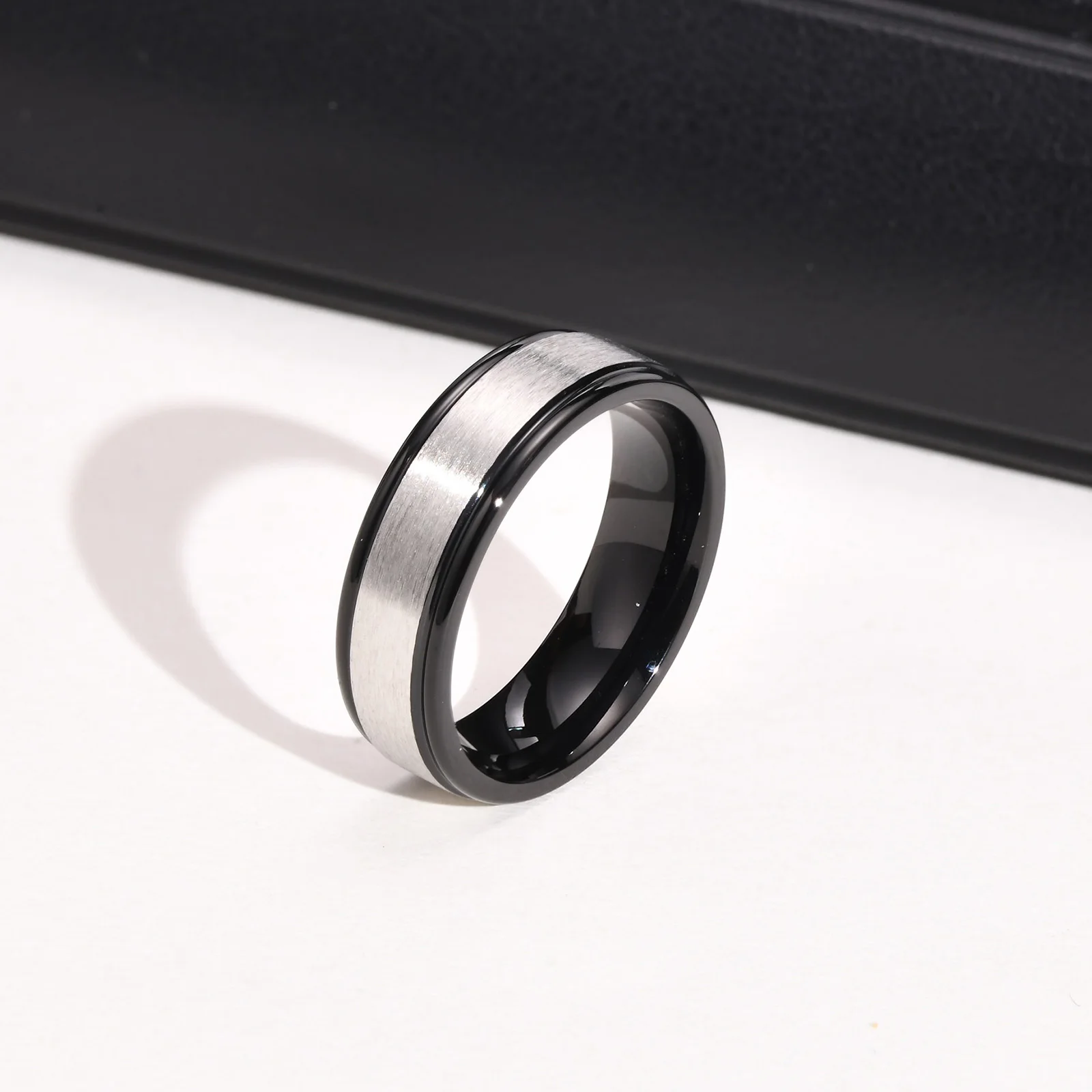 Bague Homme Femme De Fiançaille Couple Acier Couleur Plaqué Noir Laqué