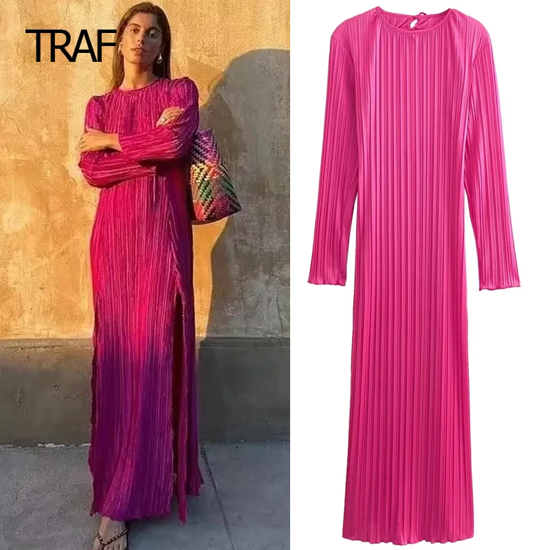 Vestido plisado de falda doble con tirantes y lazo Niebla Tallas Grandes main image 1