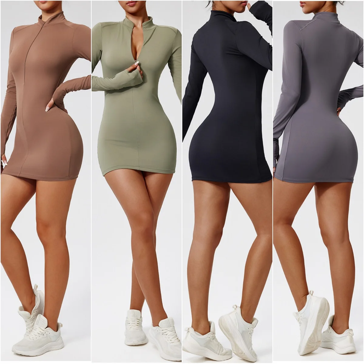 Women Dress Fashionable Women Loungewear Ribbed Half Zipper Leisure Fitness Dress Tennis Golf Badminton Clothing