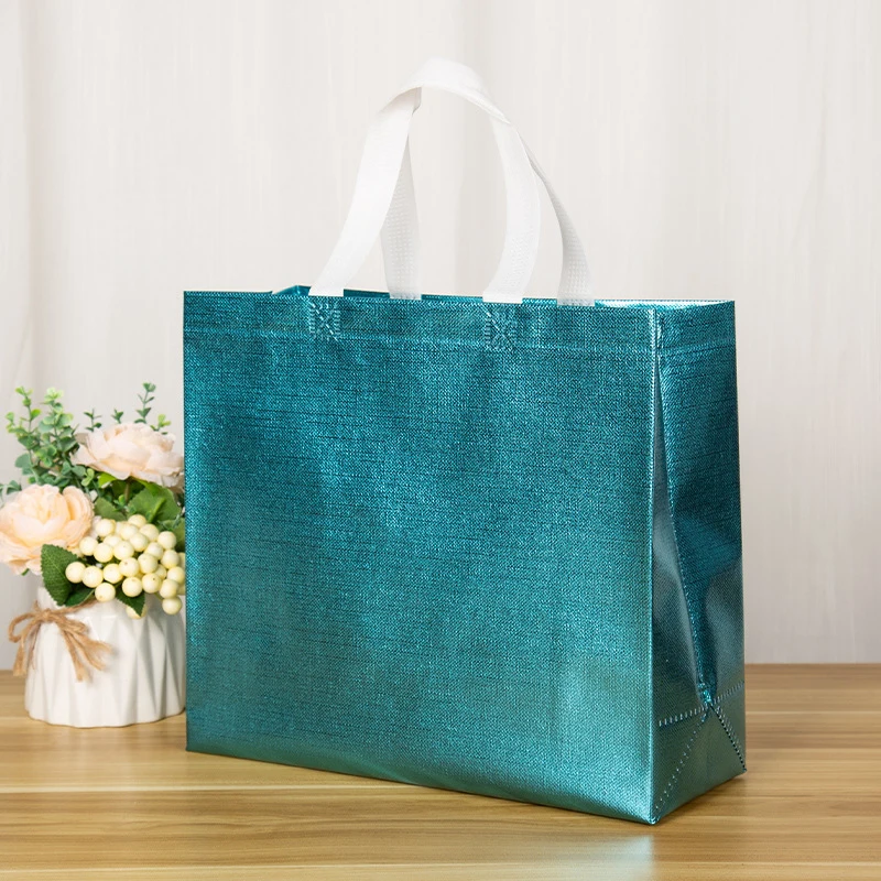 

Non-woven Fabric Film Coated Waterproof Laser Bag Eco Bag Takeaway Bag Shopping Pouch Laser Grocery Bag Embossed Shopping Bag