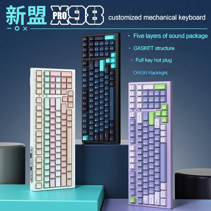 

X98pro Mechanical Keyboard 99-key Wireless Bluetooth Three-mode Pbt Steel Axis Gasket Structure Full-key Hot Swap Office Supplie