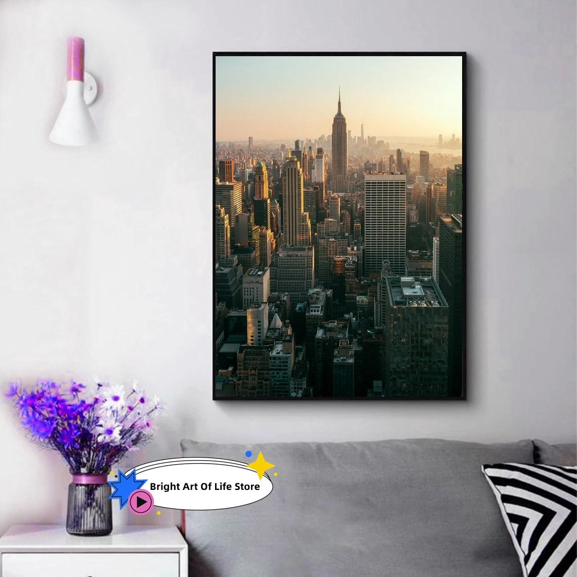 

Manhattan Sunset Wall Art, New York City poster, Empire state building prints NYC, USA