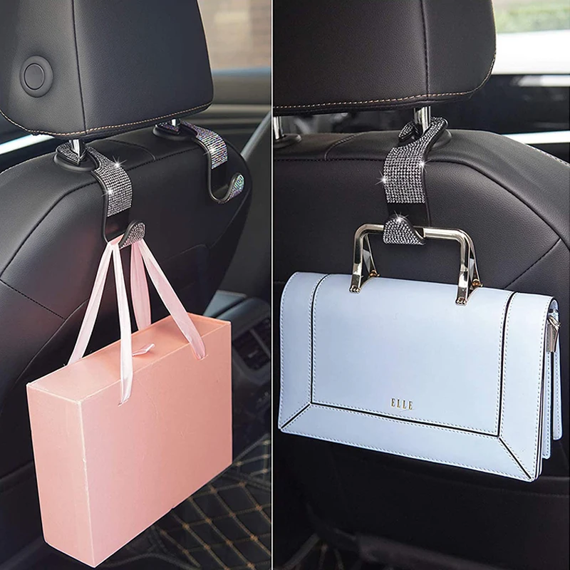 Rhinestone Car Seat Back Hook Bling Diamond Hanger Auto Back Universal Headrest Mount Storage Holder Car Interior Accessories