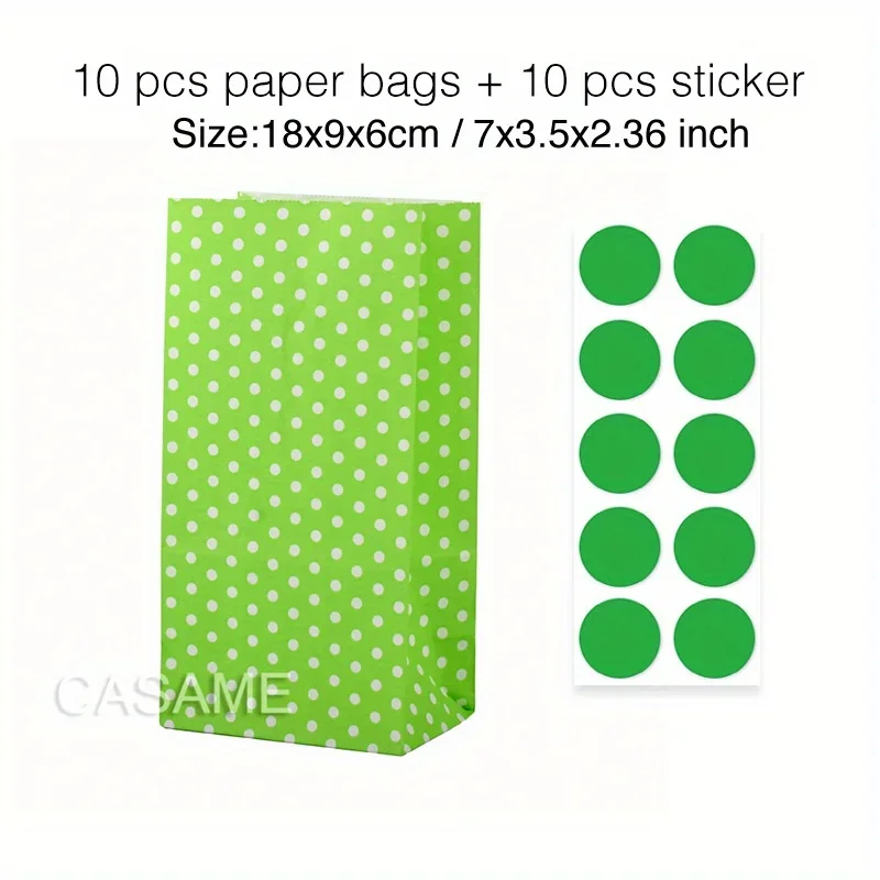 Colorful Solid Stripe and Polka Dot Stand-Up Bags with Stickers 18x9x6cm Favor Gift Packing Treat Bags for Wedding 10 pcs stand up bags