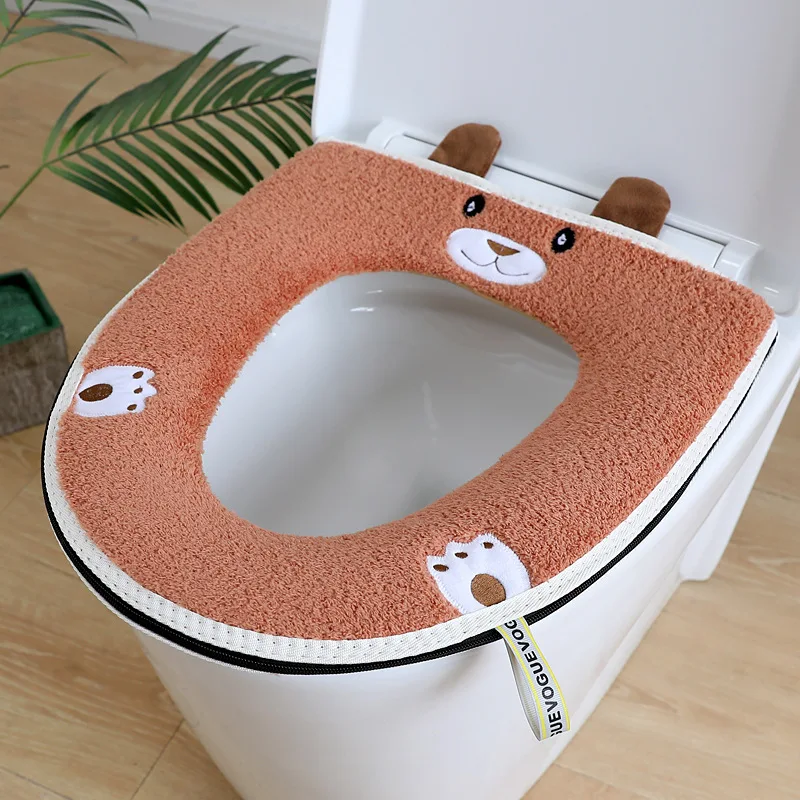 Winter Warm Toilet Seat Cover Cute Cartoon Toilet Seat Cushion Universal Waterproof Zipper Closestool Mat Bathroom Accessories 4