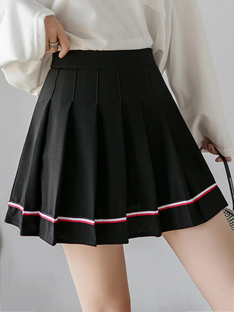 Fashion Summer High Waist Sexy Stripe White Mini Skirt Women Tennis Pleated Skirts School Uniform Girls